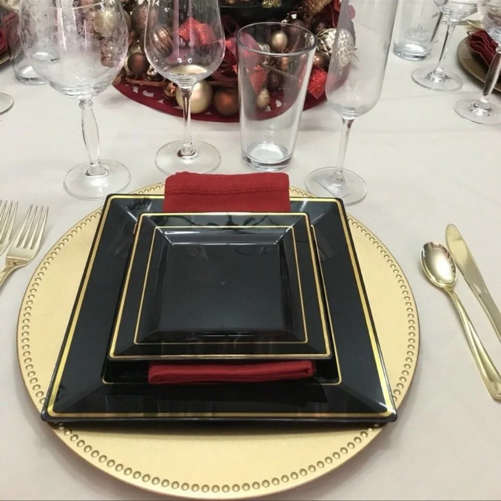 Disposable Plastic Plates Black Gold 60 Packs (30 large) (30 small)